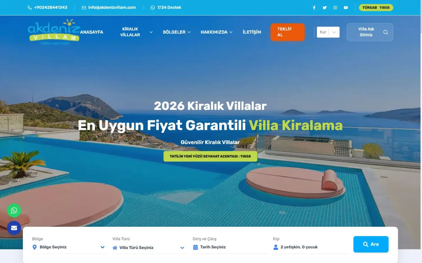 Akdeniz Villam web sitesi masaüstü görünümü