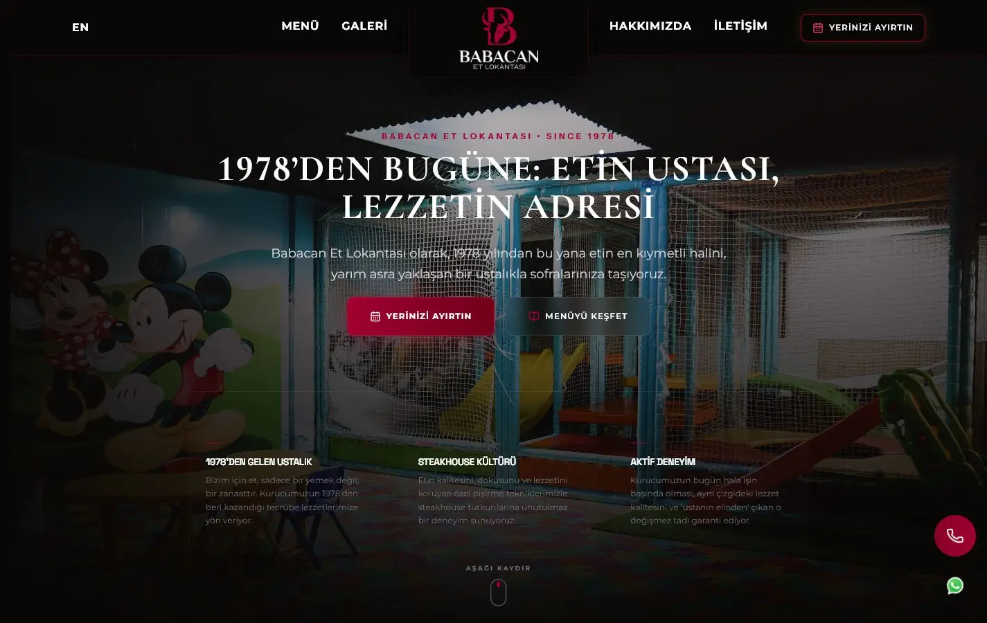Babacan Et Lokantası web sitesi masaüstü görünümü