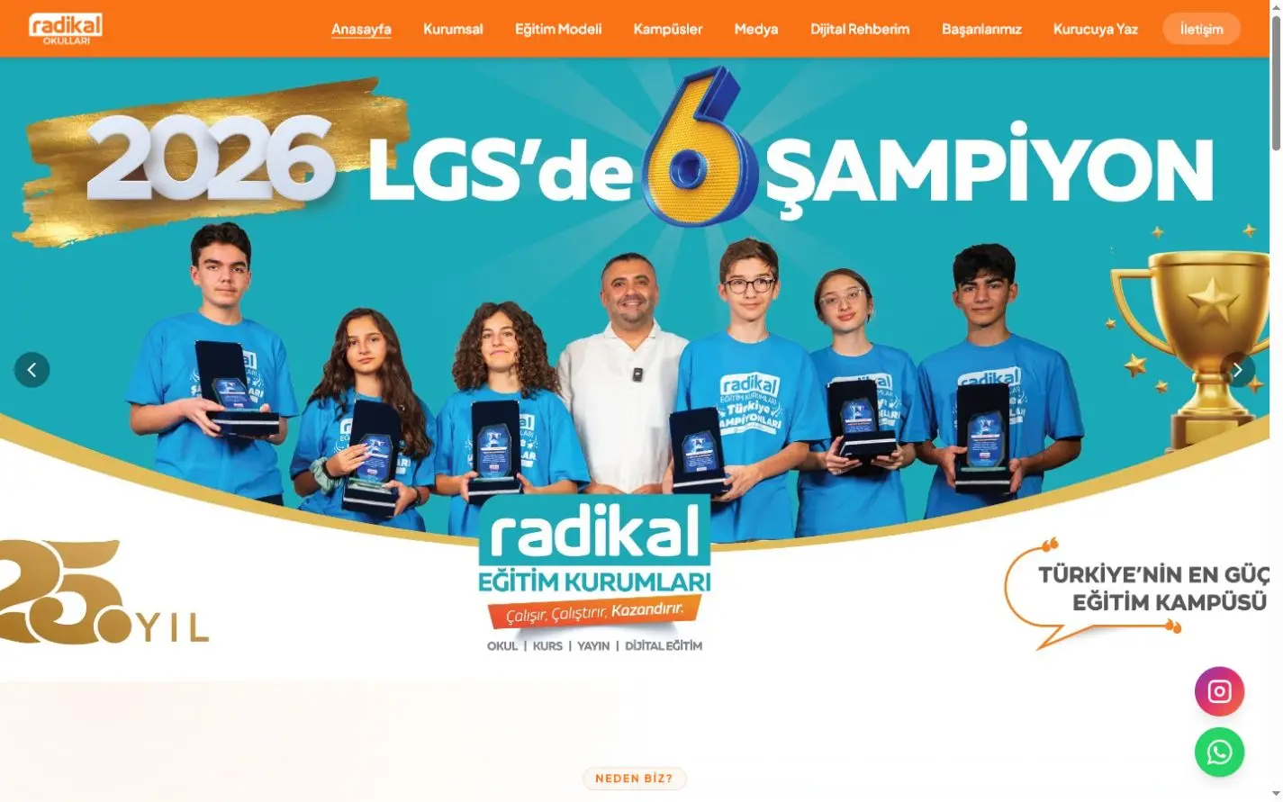 Radikal Okulları web sitesi masaüstü görünümü