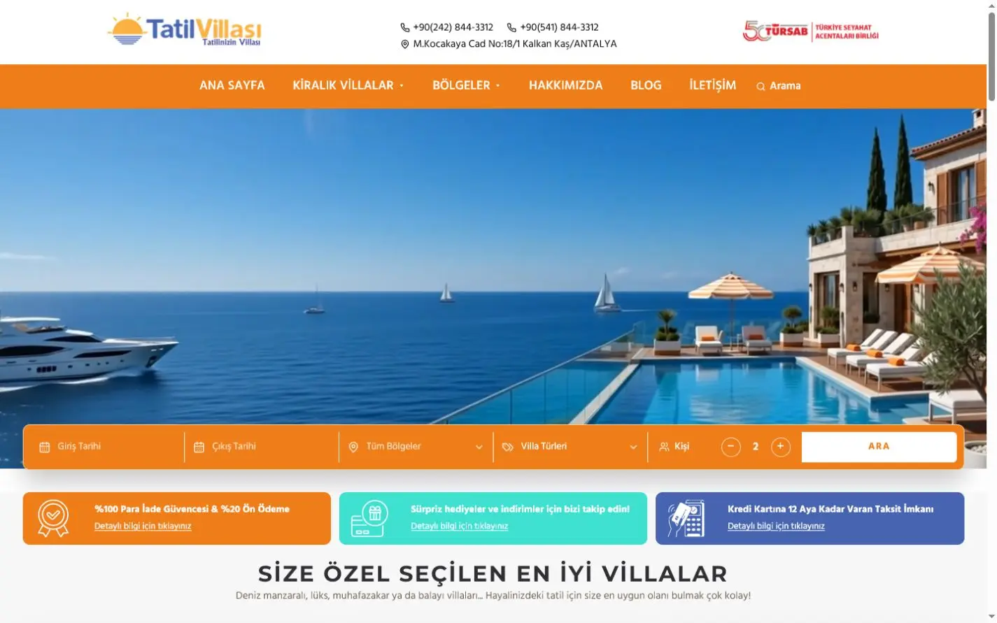 Tatil Villası web sitesi masaüstü görünümü